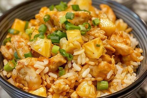 Pineapple Chicken and Rice Recipe - Masters of Kitchen - Recipes Essen, Pineapple Chicken Rice Casserole, Pineapple And Chicken Rice, Chicken Rice Pineapple Casserole, Pineapple Chicken Casserole Recipes, Glazed Chicken And Rice, Pineapple Rice Chicken, Sweet Pineapple Chicken, Chicken Pineapple And Rice Recipes