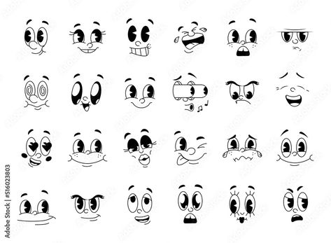 Kawaii, Animation Eyes, Cute Cartoon Eyes, Old Animation, Vintage Comic Style, Happy Comics, Cute Cartoon Faces, Cartoon Faces Expressions, 1930s Cartoons