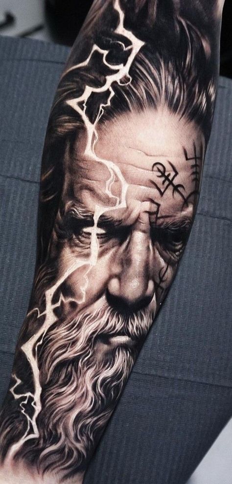 Mjolnir Tattoo, Tattoo Odin, Nordic Gods, Tattoo Design For Men, Odin Tattoo, Bicep Tattoo Men, Viking Warrior Tattoos, Satanic Tattoos, Norse Mythology Tattoo