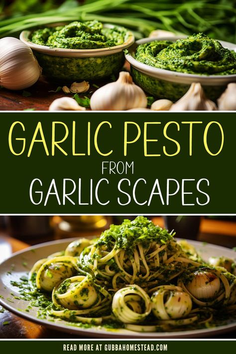 pesto recipe Garlic Scapes And Basil Pesto, Using Basil, Garlic Scape Pesto, Garlic Pesto, Tumeric Tea, Night Creatures, Garlic Health Benefits, Family Compound, Garlic Benefits