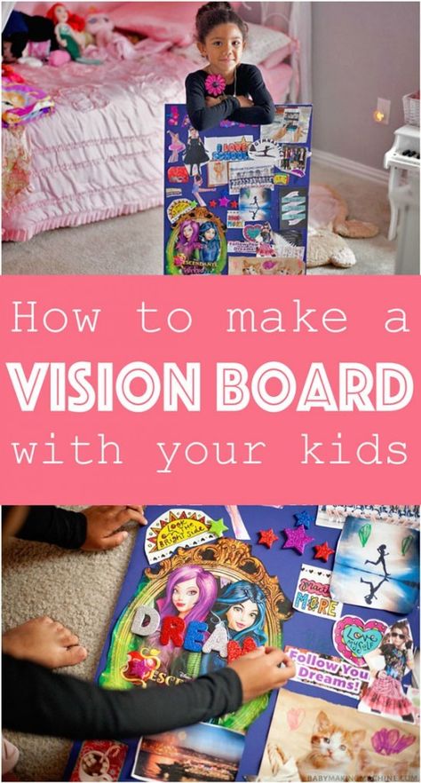 Vision Boards for Kids: Help Your Children Follow Their Dreams What a fun and creative idea! Great for mommy/daughter bonding time. Vision Boards For Kids, Making Vision Boards, Kids Vision Board, Make A Vision Board, Vision Board Party, Quotes Family, Making A Vision Board, Board For Kids, A Vision Board