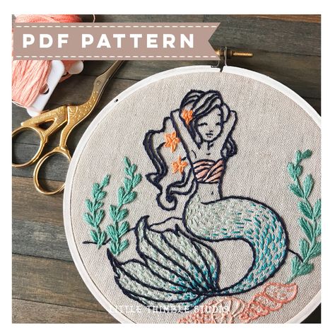 Mermaid Embroidery Patterns, Nautical Embroidery, Mermaid Embroidery, Pdf Embroidery Pattern, Easter Embroidery, Embroidery Sampler, Mermaid Pattern, Embroidery Transfers, Embroidery Patterns Vintage