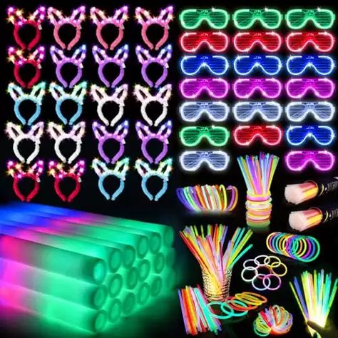 11 Fun Hora Loca Wedding Ideas [Crazy Hour Party] - Wedding Hacked Up Party Favors, Foam Glow Sticks, Wedding Concert, Neon Party Supplies, Glowing Glasses, Led Glasses, Glow Crafts, Glow Stick Party, Glow In The Dark Party