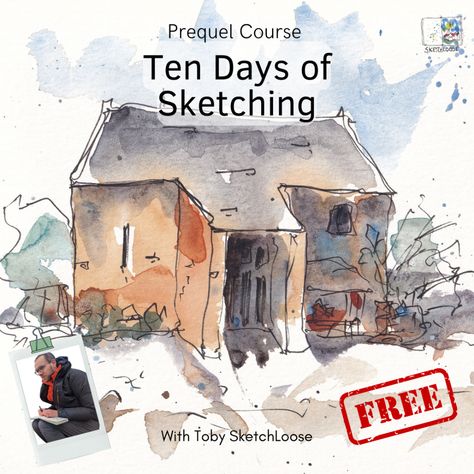 Ten Days of Sketching Watercolor Painting Challenge, Loose Sketch Watercolor, Loose Watercolor Urban Sketch, Watercolour Urban Sketch, Urban Ink Sketch, Loose Drawings Sketch, Toby Sketch Loose, Loose Watercolor Sketch, Sketching For Watercolour Painting