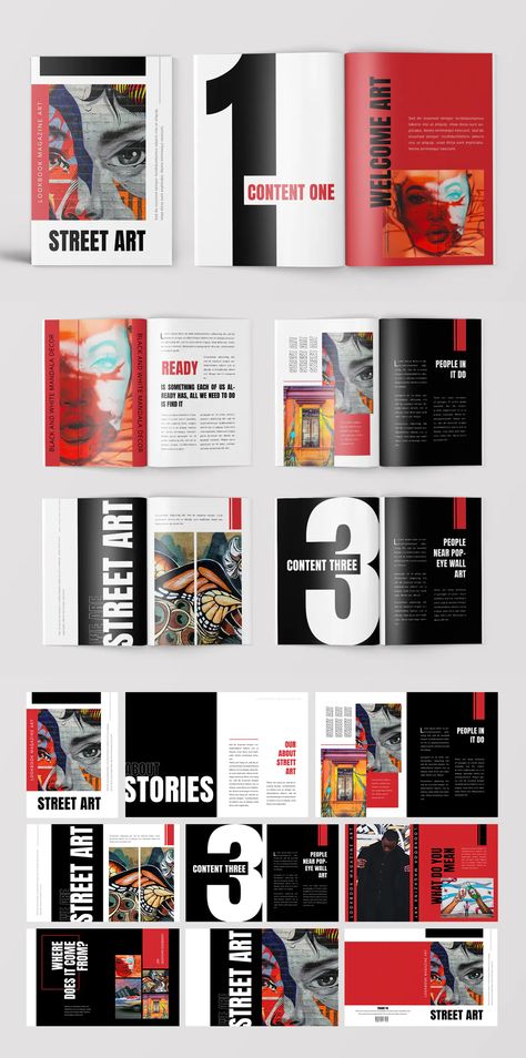 Graphic Magazine Design, Financial Magazine Design, Magazine Design Template, Cool Editorial Design, Magazine Layout Ideas Graphic Designers, Magazine Introduction Page, Pop Art Magazine Layout Design, Art Book Layout Design, Indesign Magazine Template Layout Design