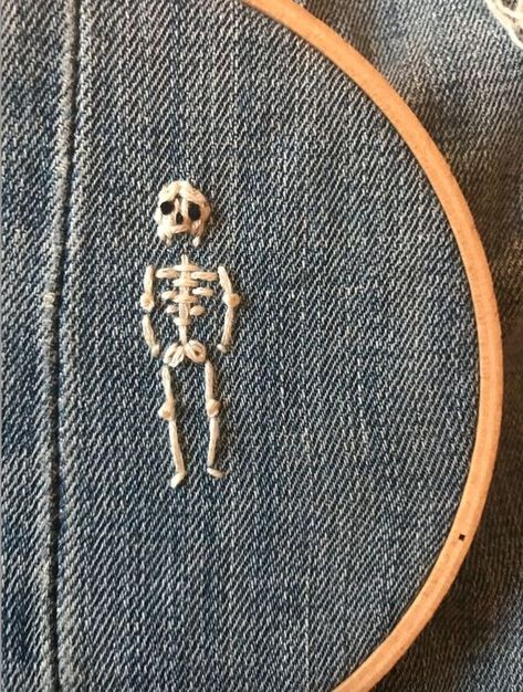 little skeleton Haft Vintage, Clothes Embroidery Diy, Patterns Fabric, Pola Sulam, Embroidery On Clothes, Cute Embroidery, 자수 디자인, Fabric Ornaments, Hand Embroidery Art