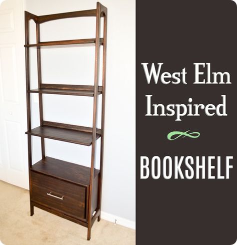 DIY Furniture ~ West Elm Knock Off Mid-Century Bookshelf {Free Woodworking Plans!} Diy Mid Century Bookshelf, Bookshelf Bench, Diy Bookshelf Plans, Mid Century Bookshelf, Mid Century Modern Bookshelf, Bookshelf Diy, West Elm Inspired, Diy Mid Century Modern, Bookcase Plans