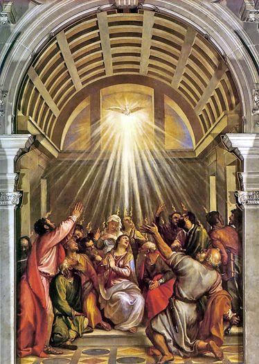 Pentecost by Titian Healing Paintings, Holy Spirit Prayer, Ascension Of Jesus, Thomas The Apostle, Pentecost Sunday, Catholic Artwork, Christian Calendar, Gifts Of The Spirit, Liturgical Colours