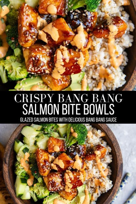 Bang Bang Salmon Bites, Crispy Salmon Bites, Bang Bang Salmon, Bowls Healthy, Bowls Recipes, Bang Bang Sauce, Crispy Salmon, Salmon Bites, Healthy Bowls Recipes