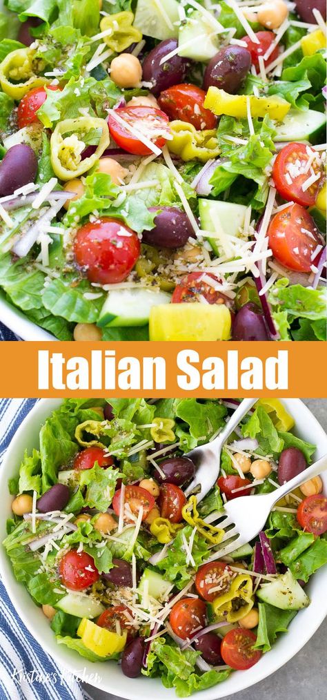 Best Side Salad, Green Salad Recipes Healthy, Lettuce Recipes, Lettuce Salad Recipes, Italian Salad Recipes, Side Salad Recipes, Spaghetti Dinner, Green Salad Recipes, Fresh Salad Recipes