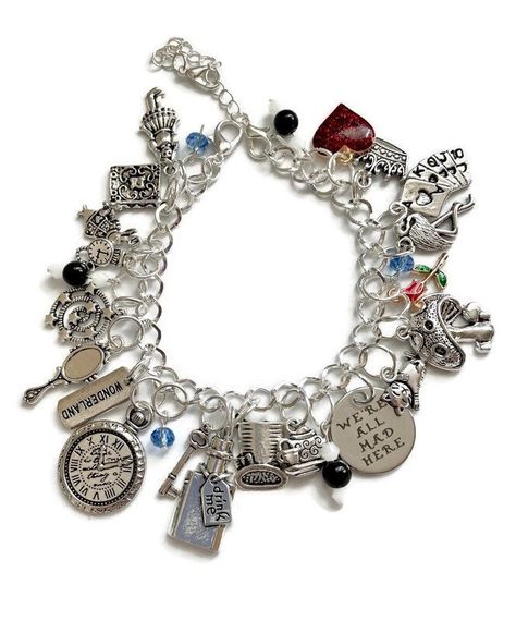 Alice In Wonderland Charm Bracelet, Alice In Wonderland Items, Charm Bracelet Aesthetic, Alistair Wonderland, Gothic Oc, Alice In Wonderland Jewelry, Wonderland Crafts, Wonderland Jewelry, Alice In Wonderland Crafts