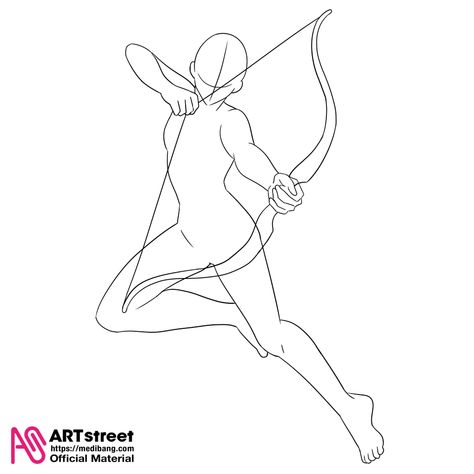 Drawing Poses Bow And Arrow, Fencing Drawing Poses, Archery Poses Drawing, Base Sketch Pose Reference, Bow Pose Reference, Art To Trace, Magic Reference, Art Trace, Oc Bases