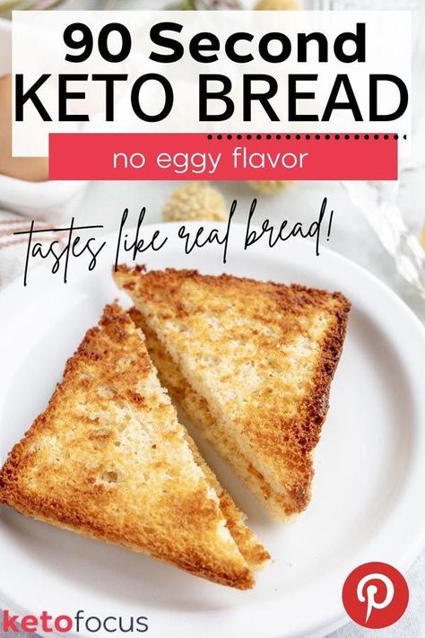 The best keto bread you can make in 90 seconds that looks like real white bread and doesn't have an eggy flavor like most recipes. Keto Bread Microwave, Keto Focus, 90 Second Bread, Low Carb Low Sugar Diet, Low Sugar Diet Recipes, 90 Second Keto Bread, Best Keto Bread, Real Bread, Diet Recipes Easy