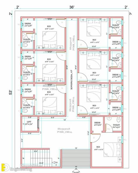 Hostel Layout Floor Plans, Modern Guest House Plans, Hotel Floor Plan Small Hotel Floor Plan, Studio Appartement Layout, Motel Design Plan, Boarding House Floor Plans, Guesthouse Plan, Rent House Design, Small Hotel Architecture