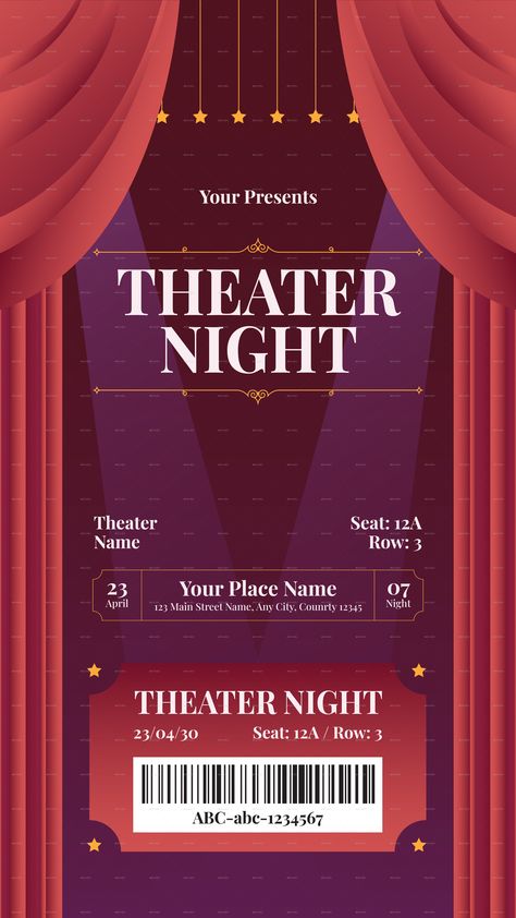 Creative Theater Ticket Movie Theater Tickets Free Printable, Graphic Organizer Aesthetic, Ticket Aesthetic, Theater Poster Design, Graphic Organizer Template Aesthetic, Theater Ticket, Organizer Template, Infographic Inspiration, Template Aesthetic