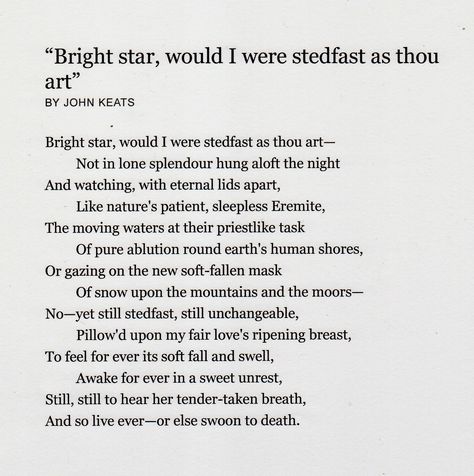 ~ Bright Star ~                       John Keats 1795-1821 John Keats, Bright Star John Keats, Keats Poetry, John Keats Quotes, Star Poetry, John Keats Poems, Poetry Painting, Plant People, Beautiful Poetry