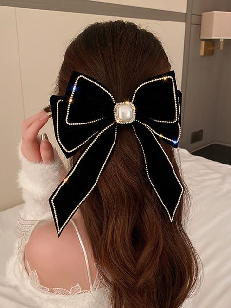 1pc Women Bow & Faux Pearl Decor Fashionable Hair Clip, For DecorationI discovered amazing products on SHEIN.com, come check them out! Elegance Hair, Black Hair Bows, Big Hair Bows, Rhinestone Hair Clip, Peinados Fáciles Para Cabello Corto, Hair Accessories Clips, French Hair, Velvet Hair, Pearl Hair Clip