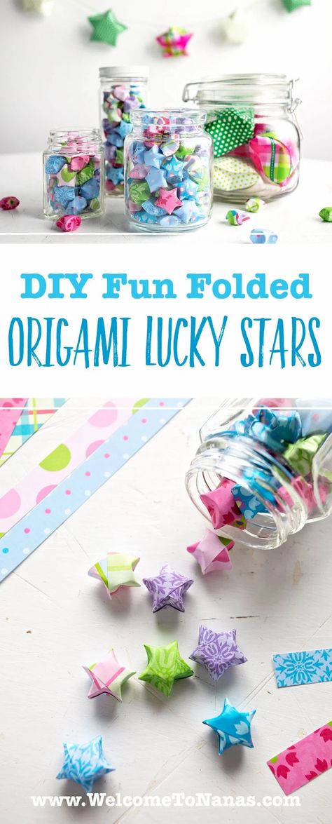 Kawaii, Wishing Stars Origami, Positivity Crafts, Folded Stars, Easy Origami Star, Origami Lucky Stars, Star Crafts, Folded Paper Stars, Origami Garland