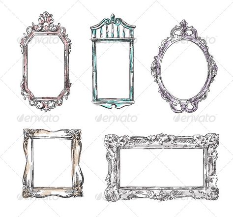 Picture Frame Tattoos, Mirror Tattoos, Mirror Drawings, Framed Tattoo, Wallpaper Texture, Ornate Picture Frames, Victorian Frame, Baroque Frames, Old Picture Frames