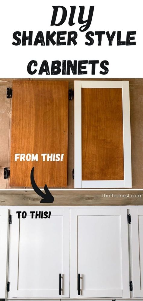 Paneled Cabinets, Flat Cabinet Doors, Diy Shaker Cabinets, Flat Panel Cabinet, Flat Cabinets, Diy Kitchen Cabinets Makeover, Shaker Cabinet Doors, Diy Cabinet Doors, Old Kitchen Cabinets