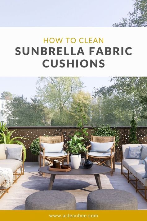 All outdoor furniture requires some level of care, and Sunbrella fabrics are no exception. Here are tips to properly care for your outdoor furniture with Sunbrella fabric! #cleaningtips #outdoorfurniture #cleaninghacks #sunbrellafabric #outdoorcleaningtips #summer Diy Cleaning Solution, Pure Design, Kitchen Design Trends, Sunbrella Cushions, Sunbrella Fabric, Small Balcony, Natural Cleaning Products, Furniture Covers, Cushion Fabric