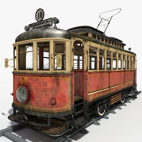 Old Tram 3D Model #AD ,#Tram#Model Fantasy Train, Old Steam Train, Old Trains, Old Train, Vintage Train, Street Cars, Steam Trains, Vehicle Design, Cute Cars