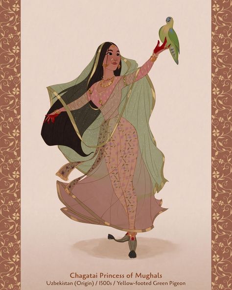 @arsalanactual on Instagram: “South Asian Princesses Series, 15/40: Uzbekistan (Origin) In life, as in art, the beautiful moves in curves.” Ancient Indian Paintings, Historical India, Princess Illustration, Book Cover Design Inspiration, Indian Princess, Indian Art Gallery, Ancient Paintings, History Painting, Indian Folk Art