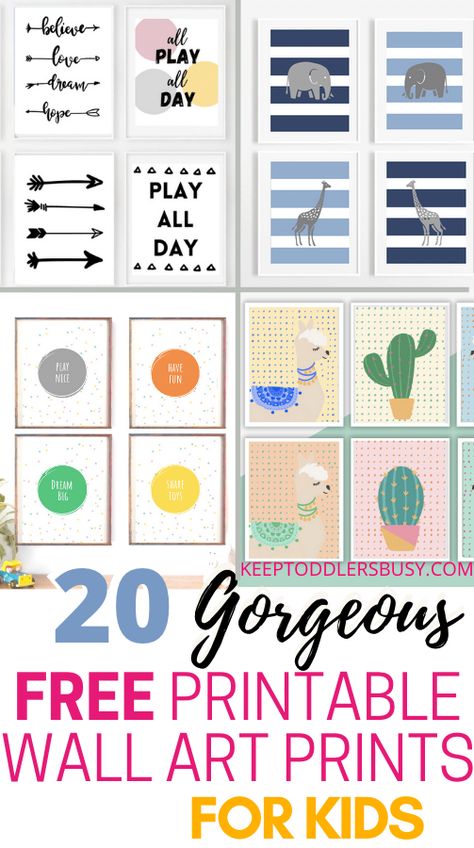 These Free Wall Art Printables are Simply Gorgeous and Super Useful for any playroom design, nursery, or kids room decor. Use for kids,  playroom ideas, or nursery ideas. Playroom Wall Art Printable, Homeschool Wall Decor Printable Free, Free Printable Kids Wall Art, Playroom Printables Free Wall Art, Free Playroom Printables, Nursery Wall Art Printable Free Prints, Free Printable Nursery Wall Art, Free Printable Wall Art For Kids, Nursery Printables Free