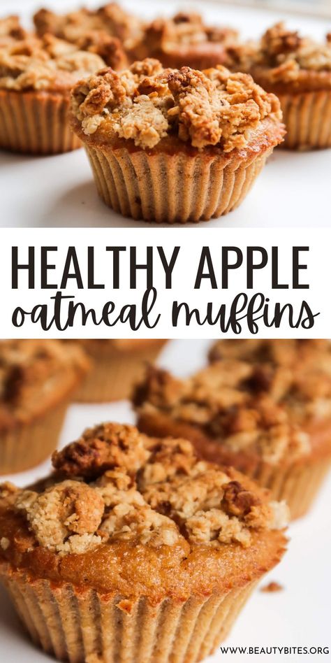 Healthy breakfast apple oatmeal muffins recipe! These delicious healthy apple muffins are made with eggs, yogurt, honey, oats and apples - they're flourless and refined sugar-free! They're also a super yummy healthy meal prep breakfast idea! Apple Muffins Recipes, Healthy Apple Muffins, Apple Oat Muffins, Apple Streusel Muffins, Apple Muffins Healthy, Apple Oatmeal Muffins, Delicious Healthy Breakfast Recipes, Oatmeal Muffins Healthy, Honey Muffins