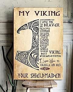 This would be so cute to hang up with wedding photos! 📸 #viking #love #tin #sign #valahalla #gift #sheildmaiden #metal #home #wall #decor #wedding #photos Viking Signs, Gym Wall Decor, Retro Tin Signs, Viking Wedding, Shield Maiden, Symbols And Meanings, Vintage Bath, Dog Bath, Paper Ship