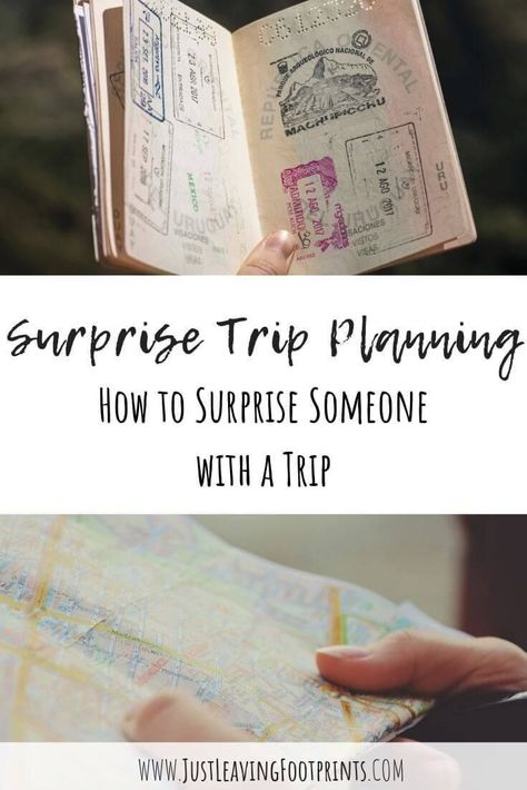 Surprise Trip Planning: How to Surprise Someone with a Trip How To Surprise Someone With A Trip, Surprise Vacation Reveal, Vacation Board, Surprise Trip Reveal, Surprise Vacation, Boarding Pass Template, Planning Hacks, Vera Lynn, Travel Guide Book