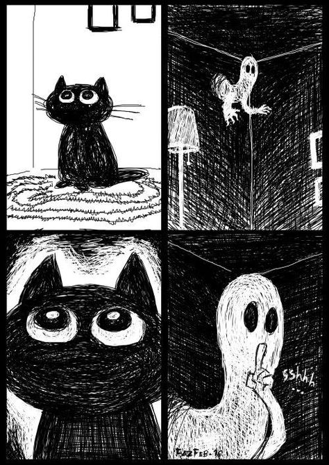 Cat Art, Arte Obscura, A Ghost, Arte Horror, Creepy Cute, 그림 그리기, Crazy Cats, Dark Art, Animal Art