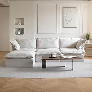 Sectional Cloud Couch, 122.82" Modular Convertible Couch with Storage Ottoman, Cushion Covers Removable, Deep 3-Seat Sleeper Sofa, Comfy Upholstered Furniture for Living Room, Beige Deep Couch Sectional, Bolia Sofa, U Couch, Söderhamn Sofa, Sectional Sofa Beige, U Shaped Couch, Couches Living, Deep Couch, White Couch