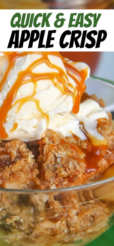 Caramel Apple Crisp Recipe, Quick Fall Desserts, Quick Apple Crisp, Quick Apple Dessert, Baking Fall, Apple Crisp Dessert, Apple Crisp Topping, Easy Apple Crisp, Crisp Desserts