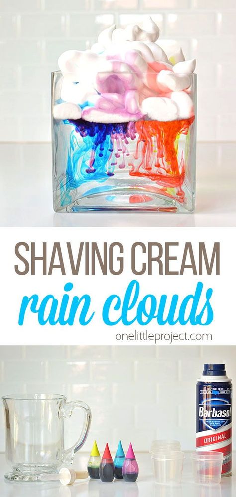 Making Rain Science Experiment, Shaving Cream Clouds, Rain Cloud Activities Preschool, Spring Weather Activities For Toddlers, Weather Science Experiments Preschool, Sky And Weather Crafts For Preschool, Reggio Weather Activities, Cloud Sensory Play, Shaving Cream Rain Cloud