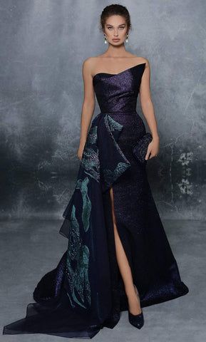 Crystal Princess Dress, Halter Formal Dresses, Over The Top Gowns, Colorful Ball Gown, Jacquard Evening Gown, Tariq Ediz Dresses, Dark Blue Couture Gown, Tarek Ediz Evening Dresses, Elegant Purple Gown