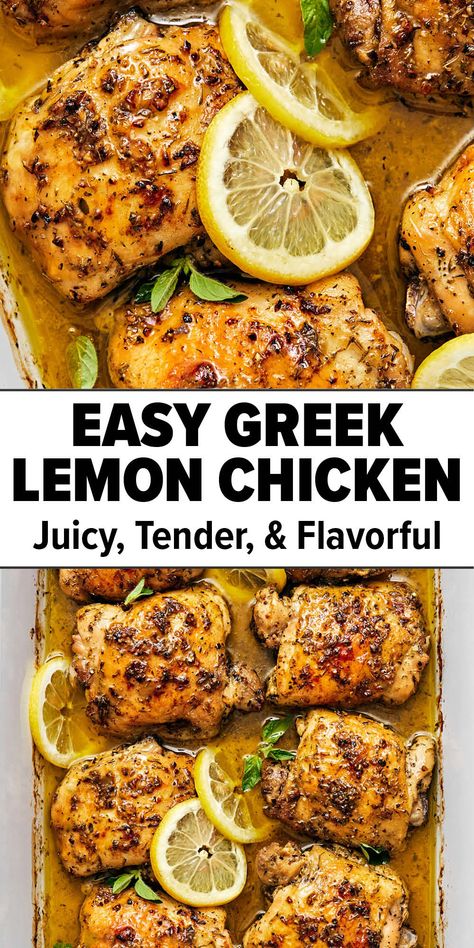 Greek lemon chicken recipe Breakfast And Brunch, Mediterranean Recipes Healthy, Mediterranean Diet Recipes Dinners, Greek Lemon Chicken, Easy Mediterranean Diet Recipes, Chicken Thigh Recipes Baked, Mediterranean Diet Recipes, Health Dinner Recipes, Chicken Dishes Recipes