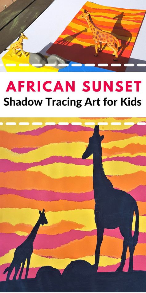 Fun Art For Kindergarten, Africa Crafts Preschool, South Africa Theme Preschool Art Projects, Savannah Preschool Activities, Shadow Tracing For Kids, Africa Crafts For Toddlers, Shadow Tracing Art, Safari Summer Camp Crafts, Preschool Africa Activities