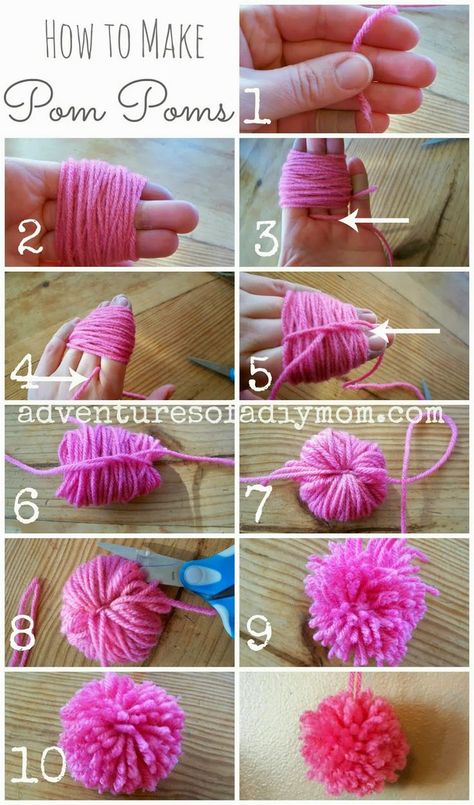 How to Make Pom Poms from Yarn |Adventures of a DIY Mom This. Make Pom Poms, Juleverksted For Barn, Diy Pom Poms, Desain Quilling, Pom Pom Rug, How To Make A Pom Pom, Kraf Diy, Yarn Pom Pom, Pom Pom Crafts