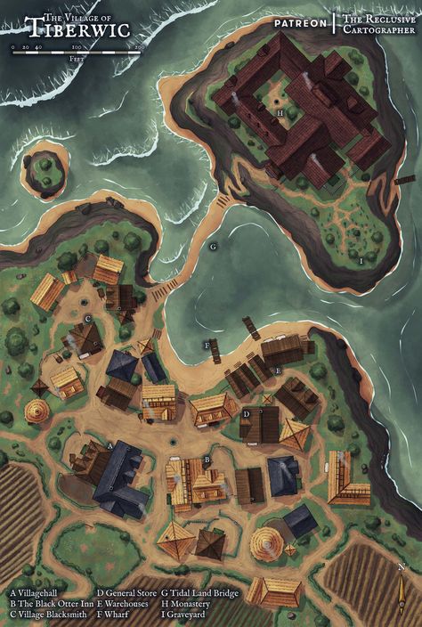 Dnd River Town Map, Dnd Maps Village, Dnd Village Map Forest, Town Maps Dnd, D&d Village Map, D&d Town Map, Town Dnd Map, Village Map Dnd, City Map Rpg