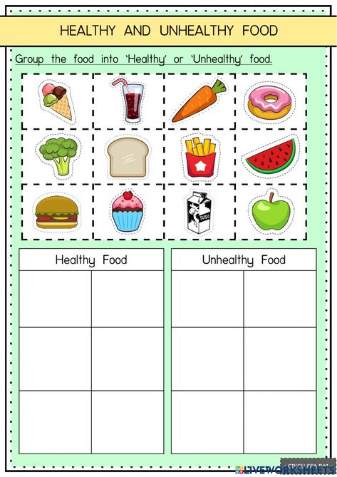 Healthy and Unhealthy Food online activity for 1. You can do the exercises online or download the worksheet as pdf. Essen, Healthy And Unhealthy Food Activities, Healthy And Unhealthy Food Worksheet, Healthy Food Activities For Preschool, Food Worksheet, Healthy Food Activities, Food Lessons, Preschool Cooking, Lung Cleanse