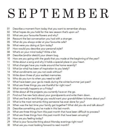 September writing prompts December Prompts, December Journal Prompts, Monthly Prompts, 365 Questions, September Writing, December Journal, Monthly Journal, Journal Topics, Journal Questions