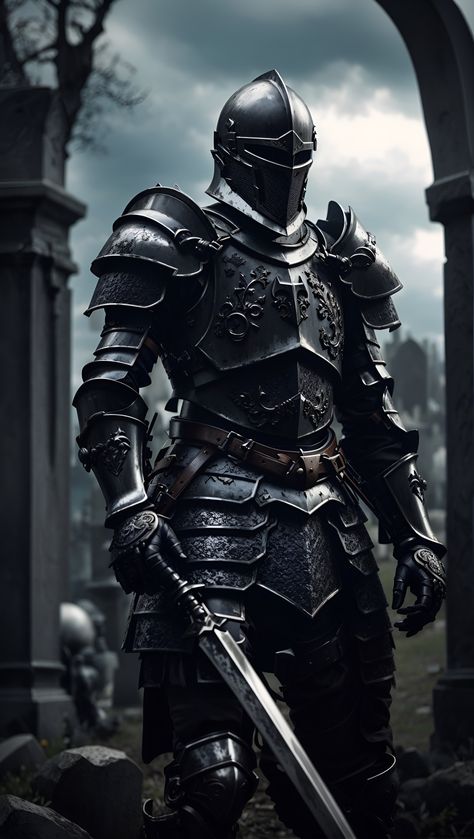 Gothic Knight Aesthetic, Gothic Knight Art, Black Armor Knight, Medieval Dark Knight, Medieval Knight Aesthetic, Goth Armor, Knight Armor Design Male, Black Knight Art, Knight Artwork