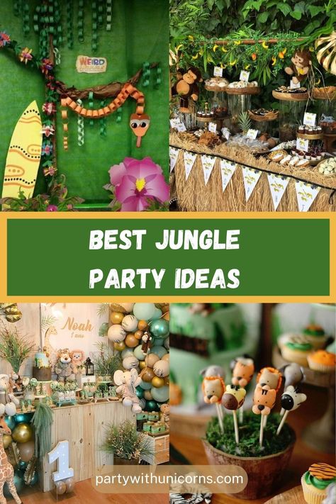 Zoofari Birthday Party, Jungle Adventure Birthday Party, Jungle Themed 3rd Birthday Party, Jungle Theme Bday Party, Jungle Theme Favors, Jungle Third Birthday Party, Jungle Theme Pool Party, Jungle Party Desserts, Birthday Party Easy Food Ideas