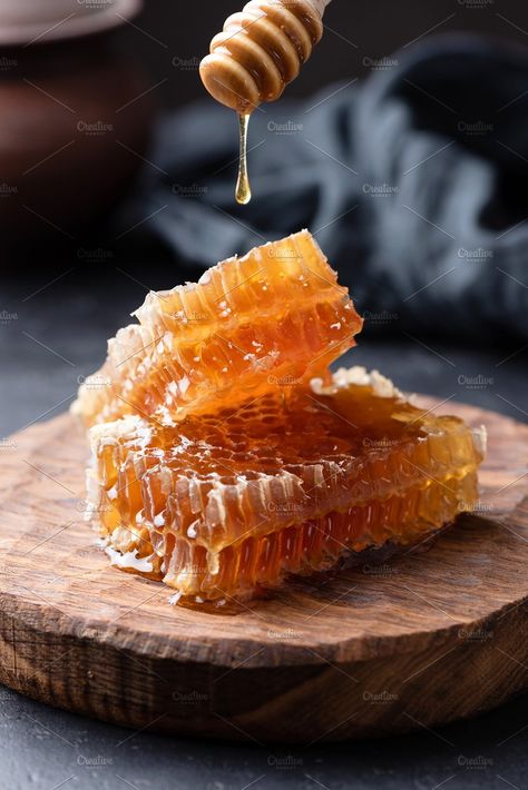 Honeycomb and honey dipper by The baking man on @creativemarket Honey Core, Aesthetic Honey, Honey Aesthetic, Tupelo Honey, Aesthetic Health, Honey Photography, White Honey, Tattoo Health, Honey Dipper