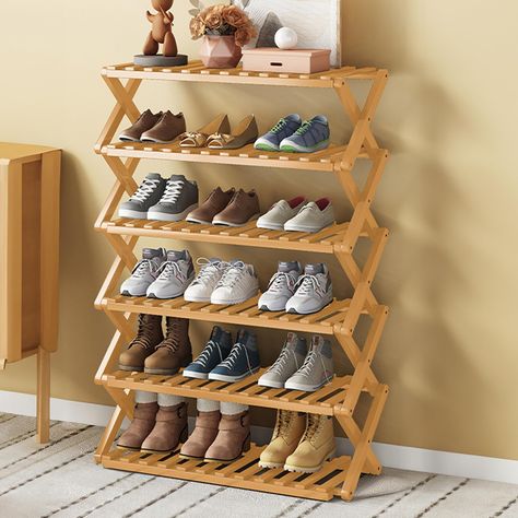 PRICES MAY VARY. Natural Bamboo 【Eco-Friendly Bamboo Material】Our shoe rack is made from 100% natural bamboo, eco-friendly, durable and smooth surface. 【X-shaped Design】Our shoe shelf is foldable with X-shaped structure design. Icrease stability and durability with large load capacity. 【Easy to Install 】Say goodbye to all the troubles of installation, you can use it right after pulling it open without any tools. You can install it in only 1 minute. 【Multi-funtion】Not only can be used as a shoe r Shoe Storage Design, Diy Shoe Rack Ideas, Shoes Organizer, Organizer For Closet, Hallway Closet, Foldable Furniture, Diy Shoe Storage, Carpentry And Joinery, Wooden Shoe Racks