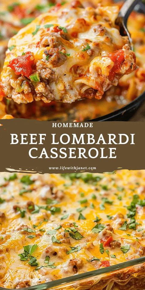 Beef Lombardi Casserole Casserole For Picky Eaters, Something Good For Dinner, Unique Ground Beef Recipes For Dinner, Cheap Summer Dinners, Sunday Dinner Ideas Families, Dinner With Hamburger Meat, Lombardi Casserole, Quick Dinner Casseroles, Mexican Casserole With Beef