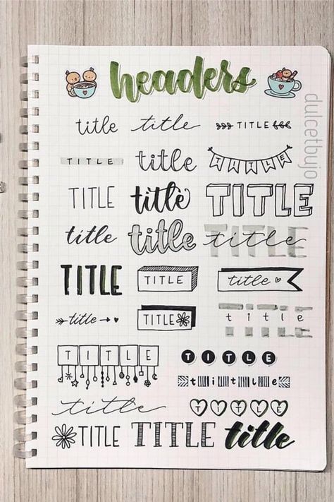 The ultimate collection of bullet journal header and title ideas for inspiration! #bulletjournal #bujoheader #bujoideas Ideas Design For Notes, Writing Front Ideas, Heading Design Ideas For Notes, Note Header Aesthetic, Bujo Headers And Banners, Dividers Ideas Notes, How To Make Headings For Notes, Notes Aesthetic Headings, Cute Title Ideas For Notes