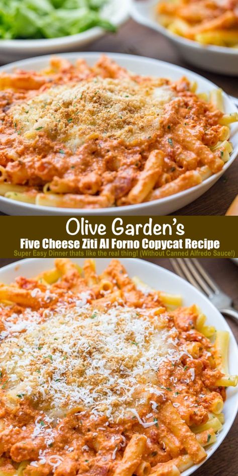 Olive Garden Five Cheese Ziti, Five Cheese Ziti Al Forno, Cheese Ziti, Ziti Al Forno, Five Cheese Ziti, Makanan Italia, Garden Dinner, Resep Pasta, Olive Garden Copycat