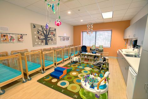 Infant Bathroom Ideas, Infant Classroom Design, Infant Room Design, Infant Center Classroom, Childcare Facility Design, Infant Area Home Daycare, Infant Room Set Up, Infant Day Care Room Ideas, Daycare Center Infant Room Ideas